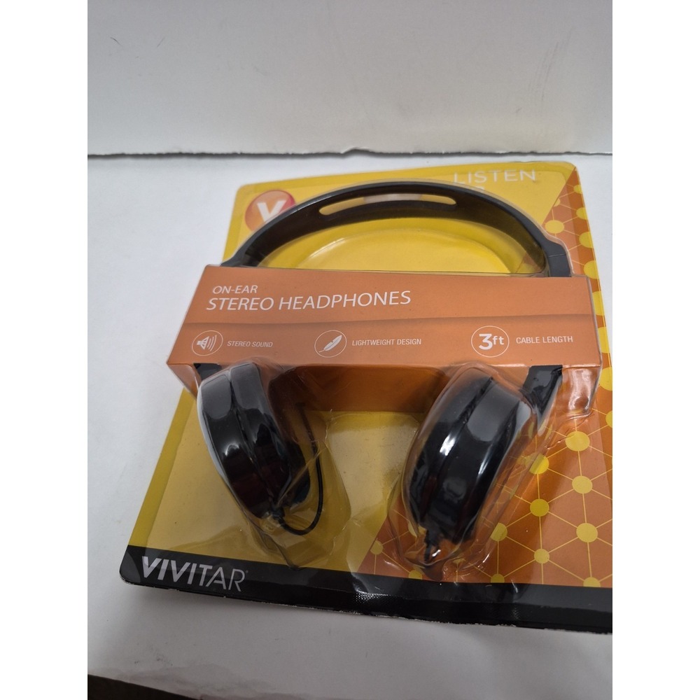 Vivitar On Ear Stero Headphones Black 3 Ft Cable Length Brand New Sealed